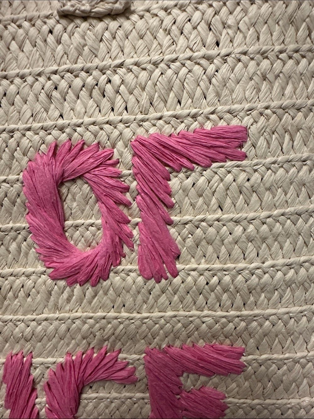 Neutral Straw Tote with Pink "OUT OF OFFICE" Embroidery Bag.Enjoy your summer 🏖️ - Picture 8 of 9